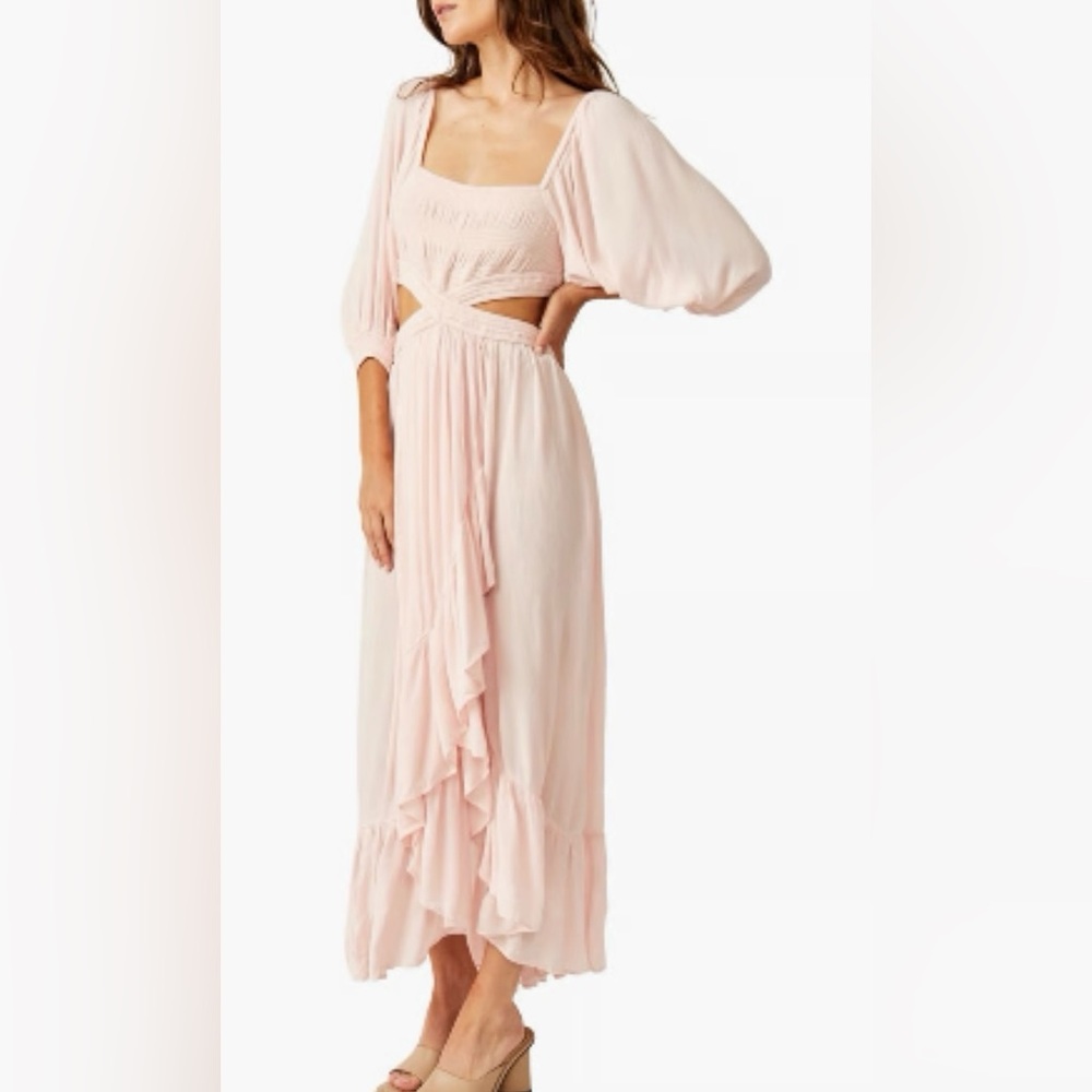 Free People Cross My Heart Cut Out Baby Pink Square Neck Sundress